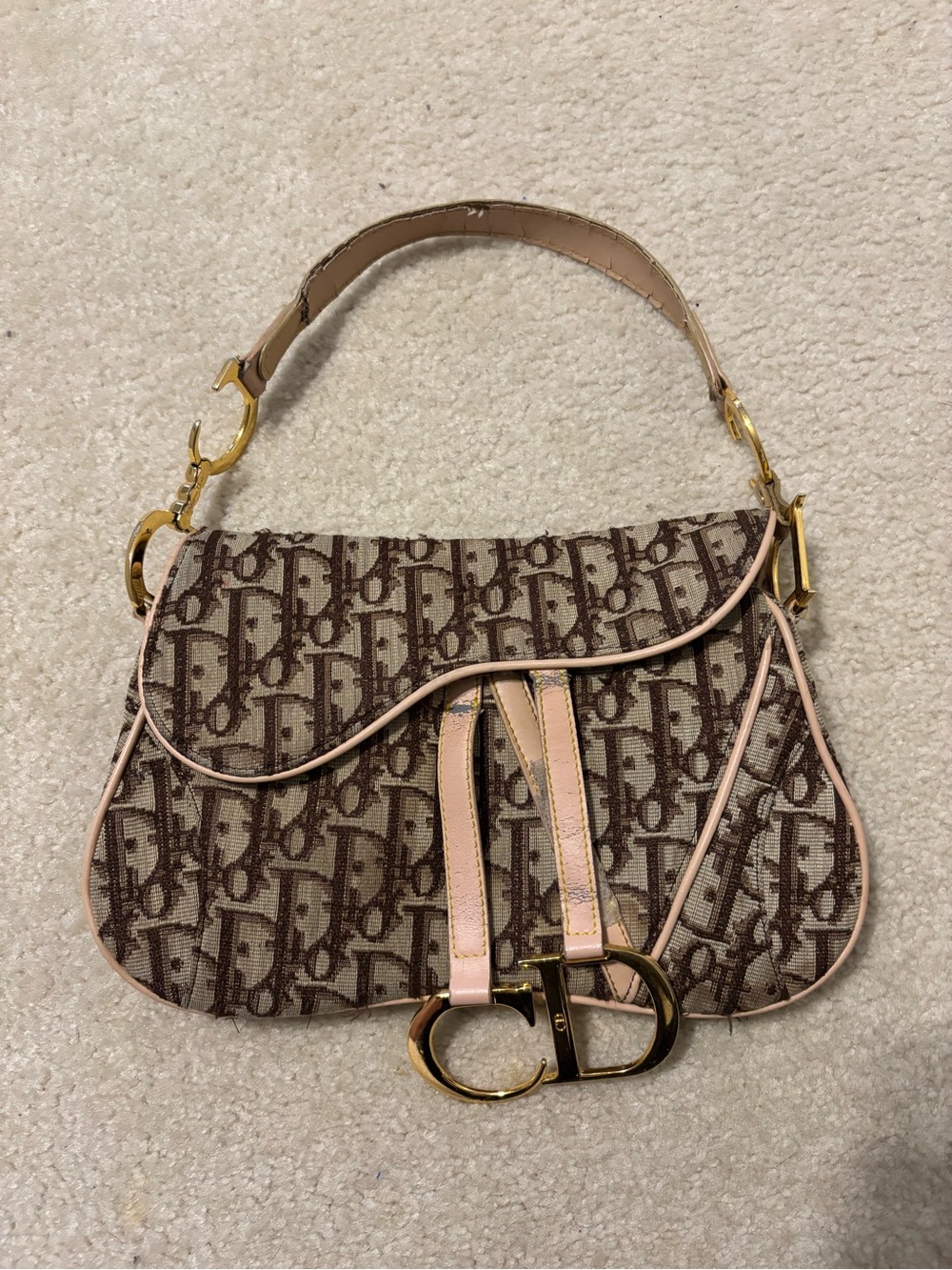 Vintage Dior Pink and Brown Saddle Bag RARE